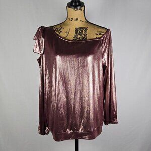Jasambac Womens‎ XL Metallic Rose Gold Off Shoulder Blouse Long Sleeve Party Top